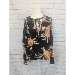 Billabong Cottage Core Long Sleeve Small Whimsy Goth Floral Flowy Blouse